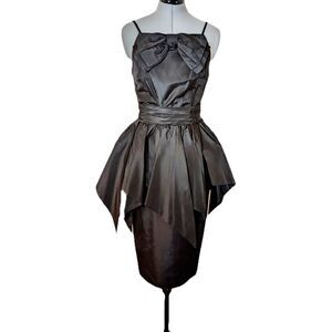 RARE Vintage 1940s/50s Taffeta Peplum Overskirt Wiggle Cocktail Dress, Sz. 0